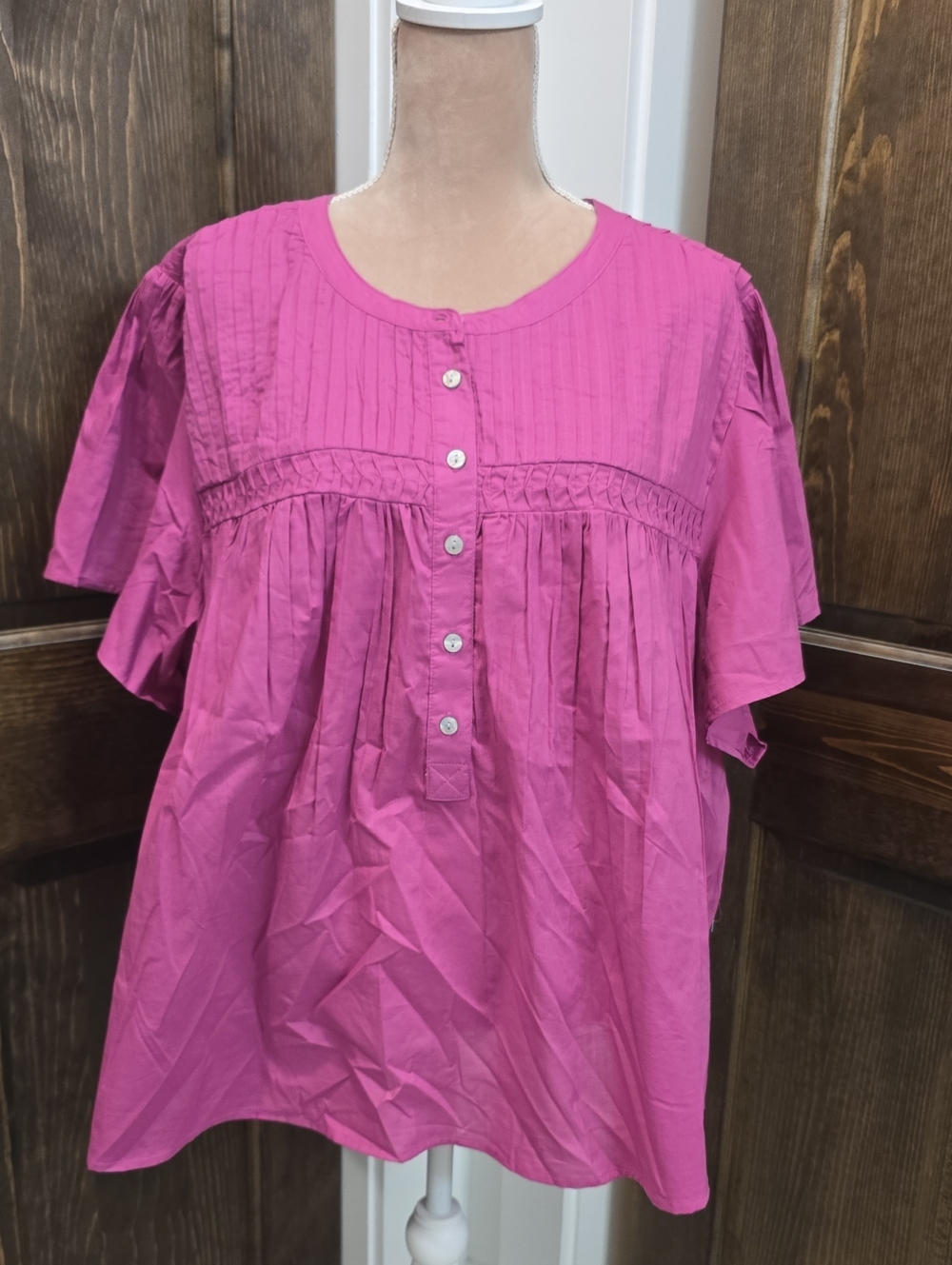 Terra & Sky Fuchsia Pintuck Button-Front Tunic